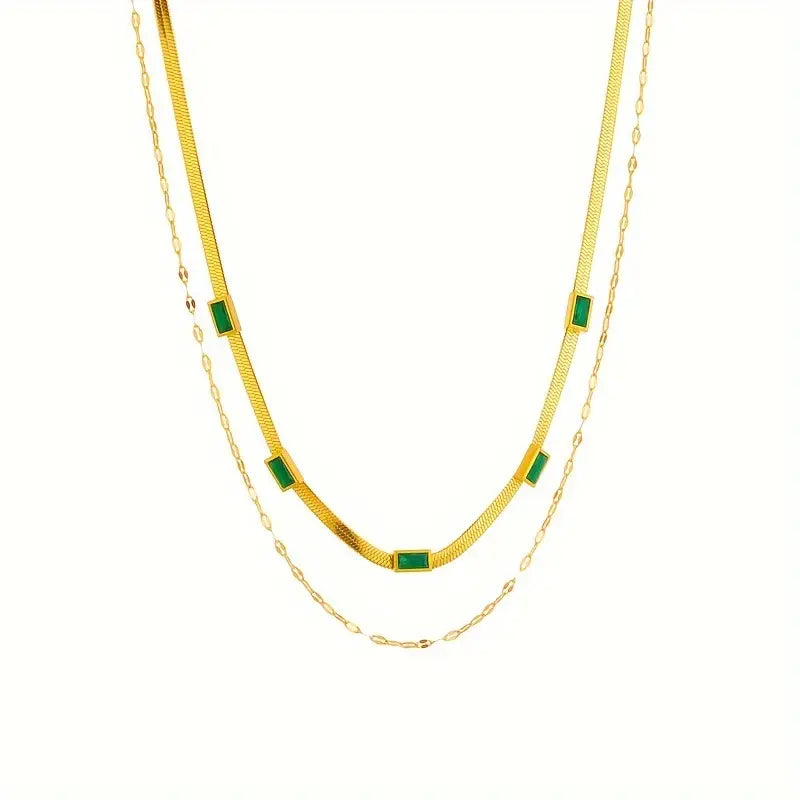 Sorella Gem Retro Double Layer Necklace | Gold