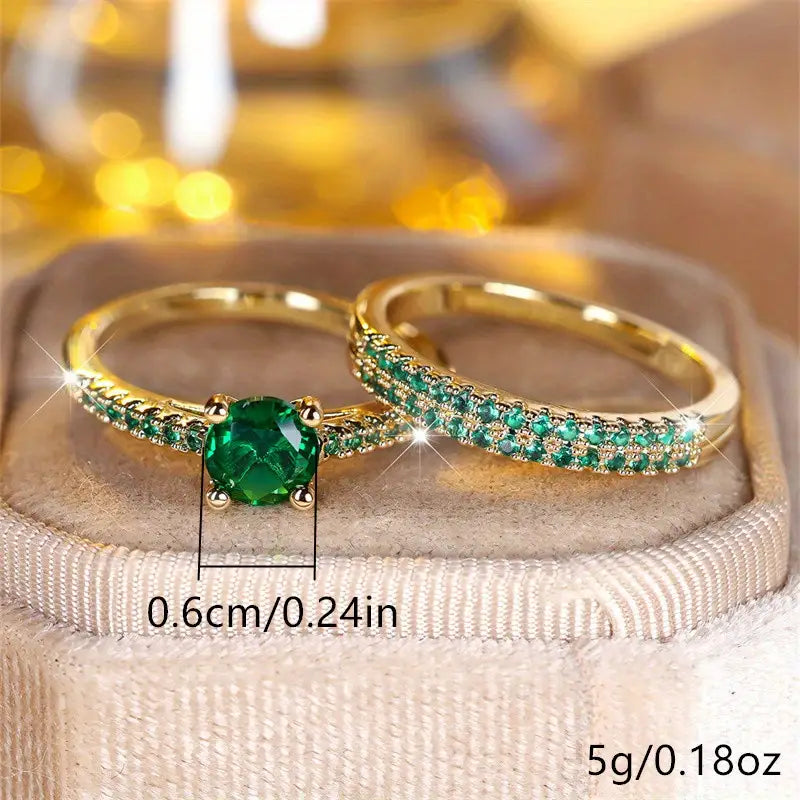 Emerald Duo Ring Gold Set