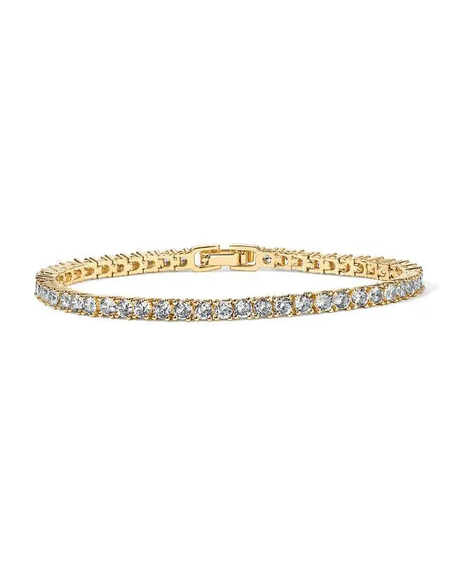 Golden Tennis Bracelet Adorned with Brilliant Crystals