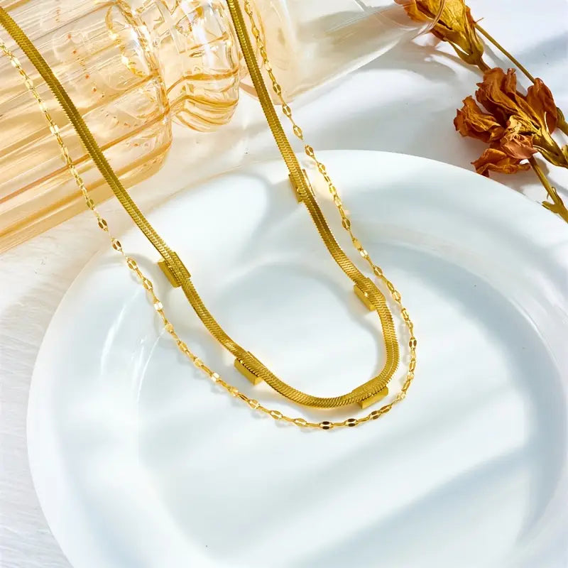 Sorella Gem Retro Double Layer Necklace | Gold