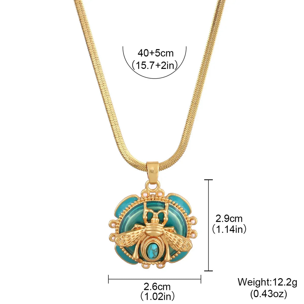 Chic Gold Turquoise Bee Pendant Necklace