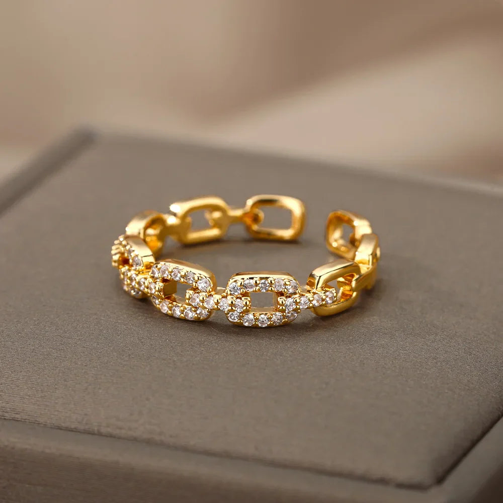 Gold Plated Chain Link Crystal Ring