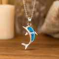 Silver Blue Opal Dolphin Pendant Necklace