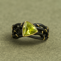 Black Gold Woven Ring with Green Gemstone