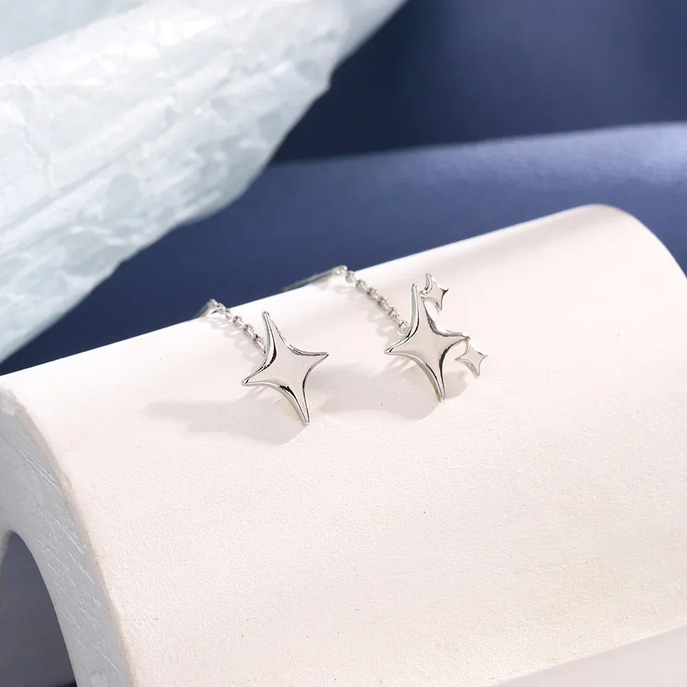 Sterling Silver Star Chain Earrings