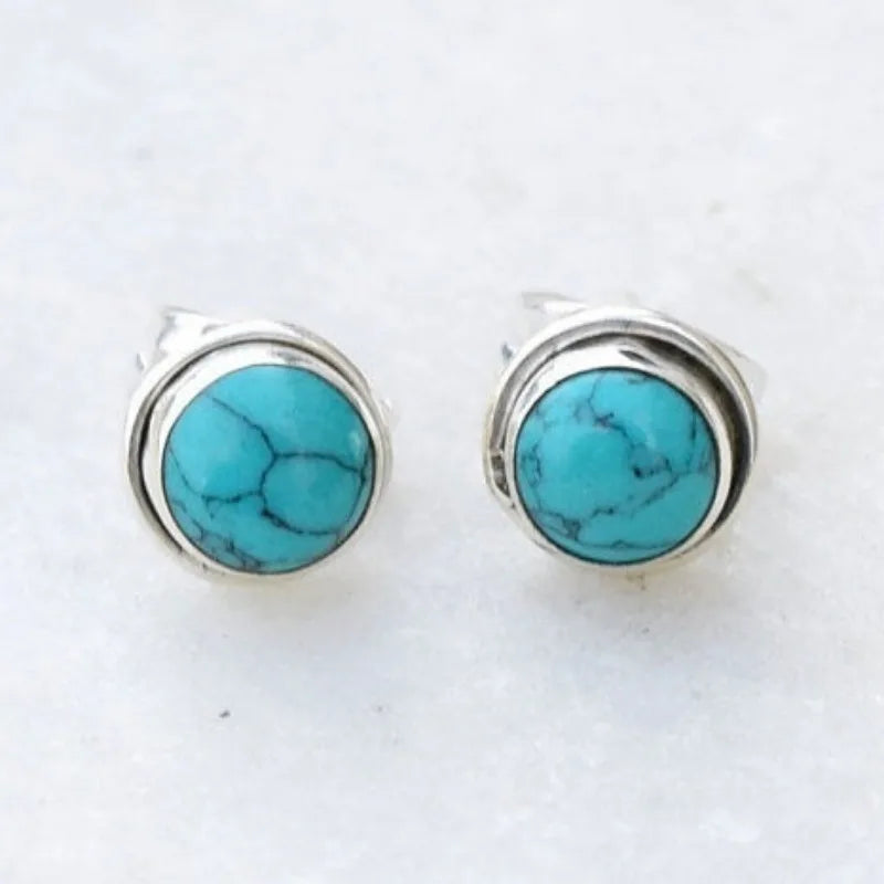 Antique Round Turquoise Stone Stud Earrings