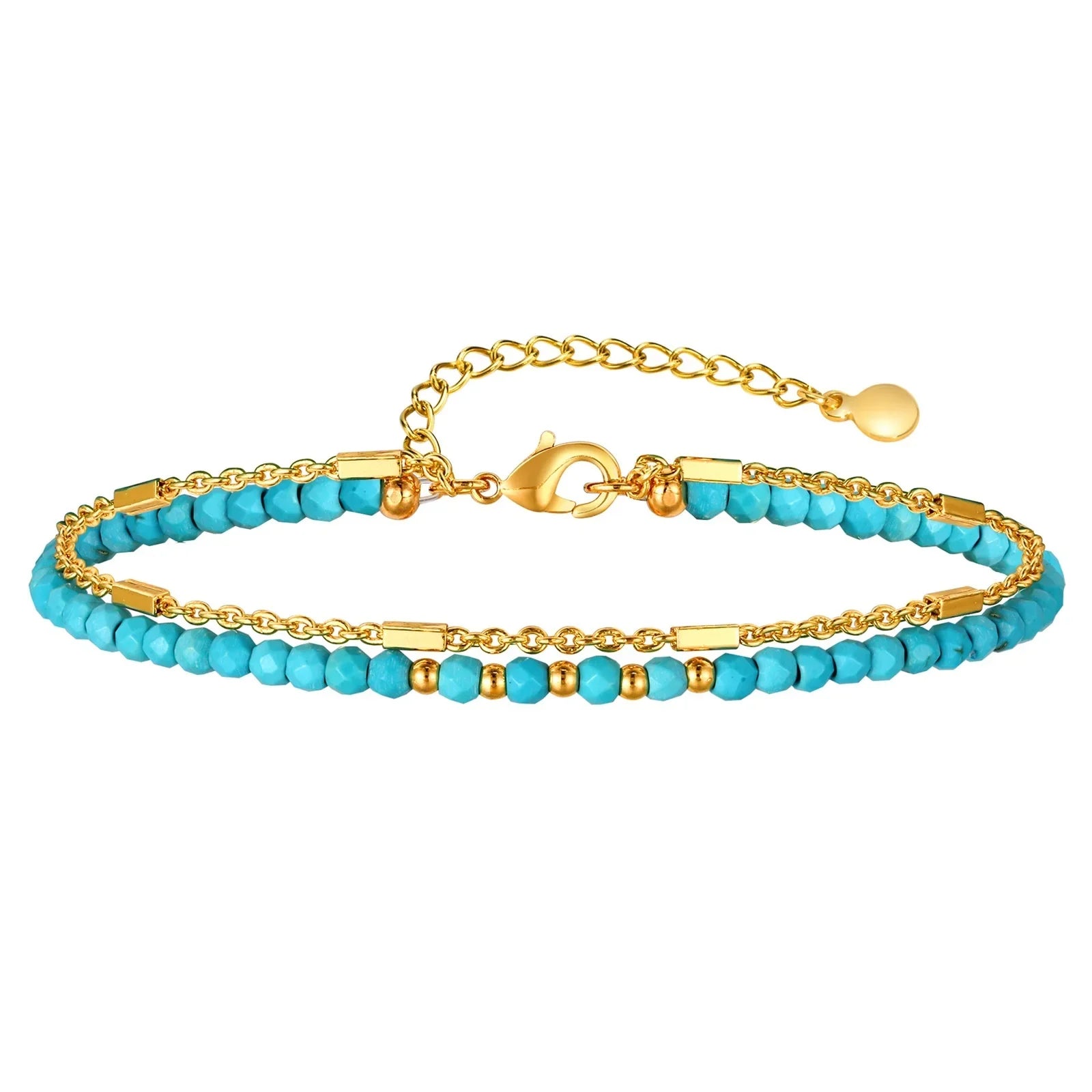 Timeless Gold Double Chain Turquoise Bracelet