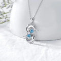 Silver Twin Dolphin Blue Crystal Necklace