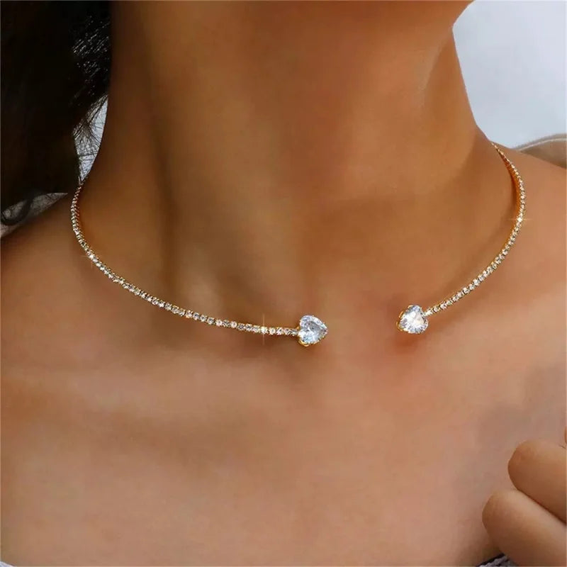 Crystal Heart Choker Necklace