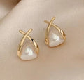 Vintage Cross Triangle Pearl Dropping Earrings