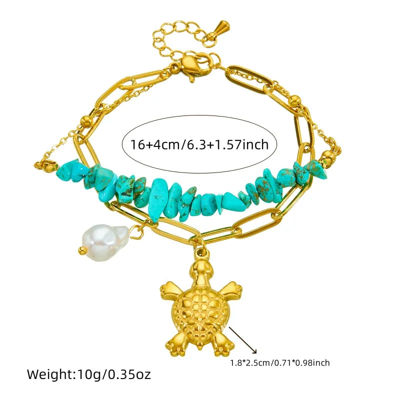 Exclusive Stainless Steel Turquoise Turtle Bracelet