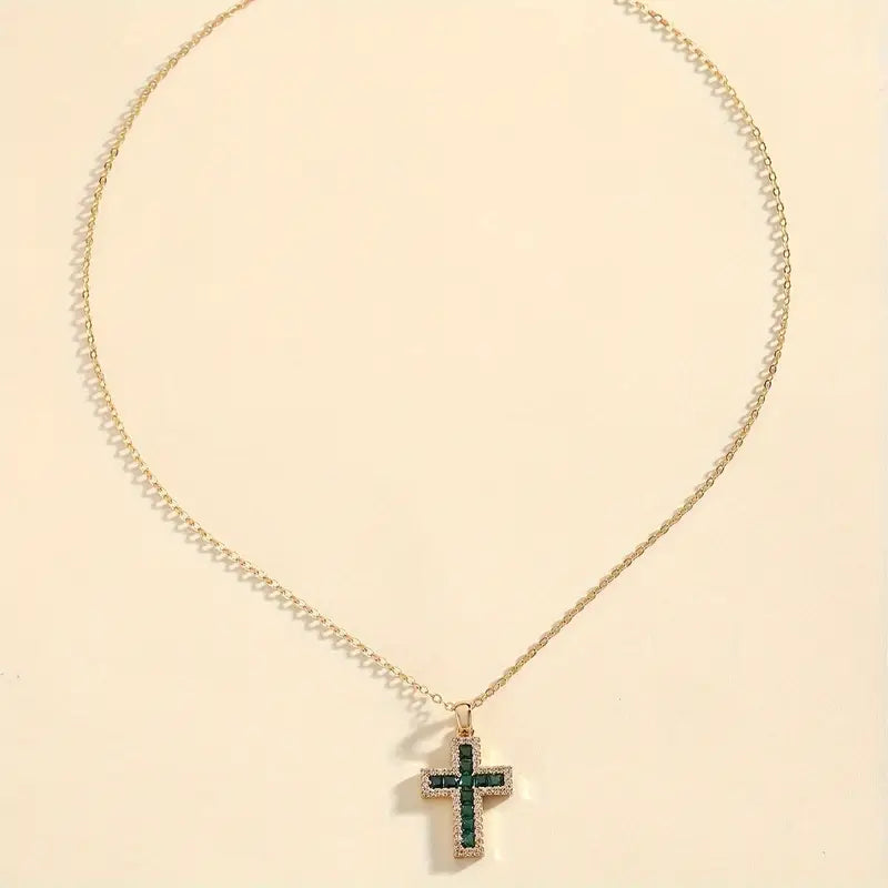 Emerald Cross Pendant Necklace Solène | Gold