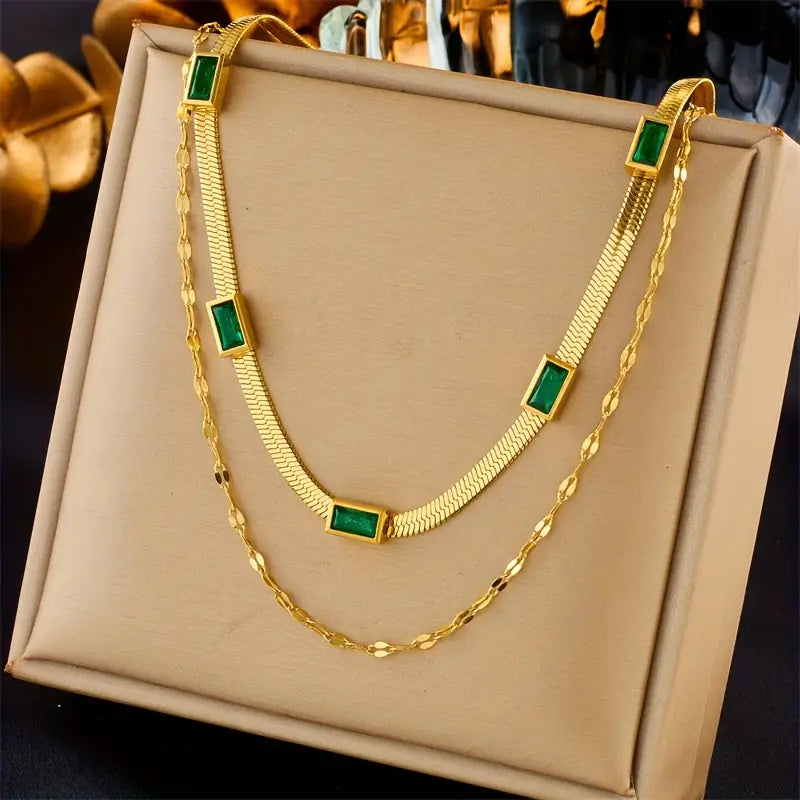 Sorella Gem Retro Double Layer Necklace | Gold