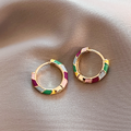 Gold Multicolor Enamel Hoop Earrings