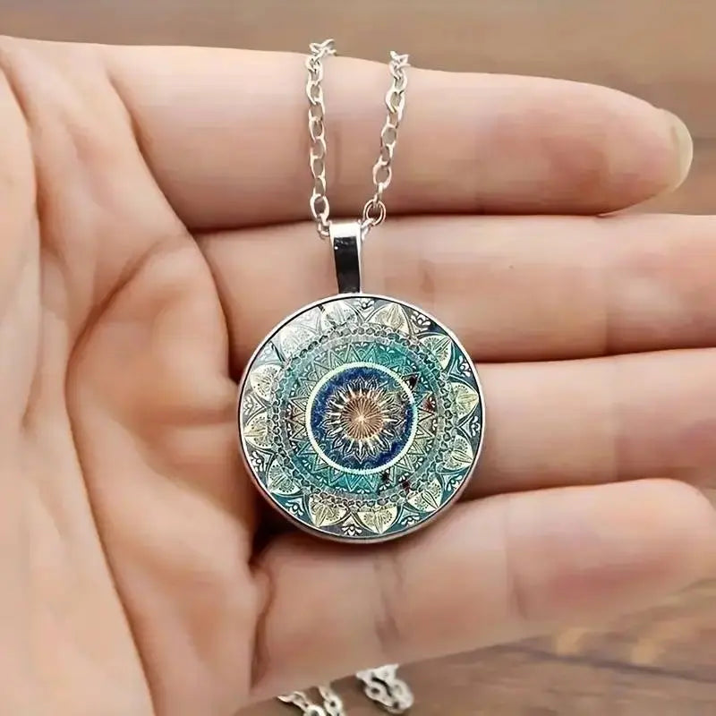 Elegant Rounded Blue Mandala Necklace