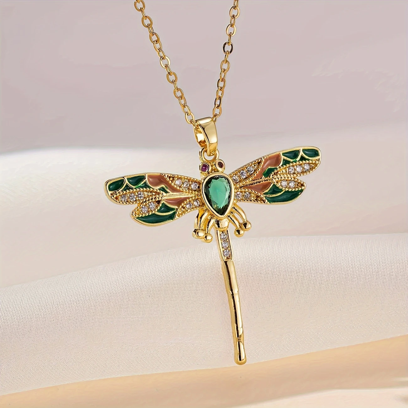 Radiant Green Dragonfly Necklace